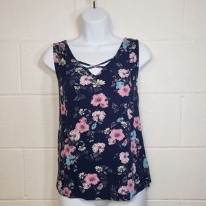 ANA | Navy Floral Criss Cross Tank